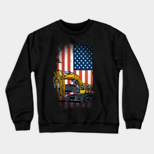 Funny Excavator Heavy Machinery US Flag Crewneck Sweatshirt